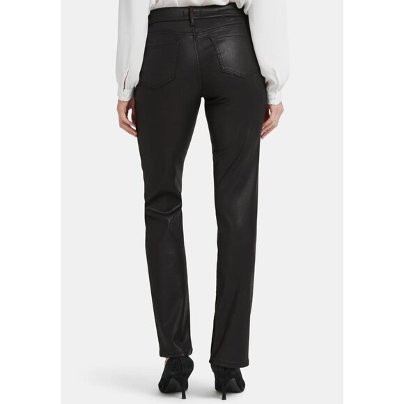 NYDJ Marilyn Straight Black Coated Lift Tuck Womens leather Pants Size 12 new - Picture 2 of 16